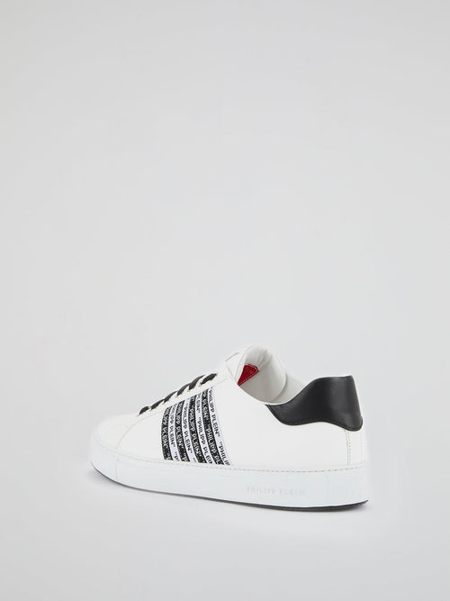 White Contrast Logo Stripe Sneakers