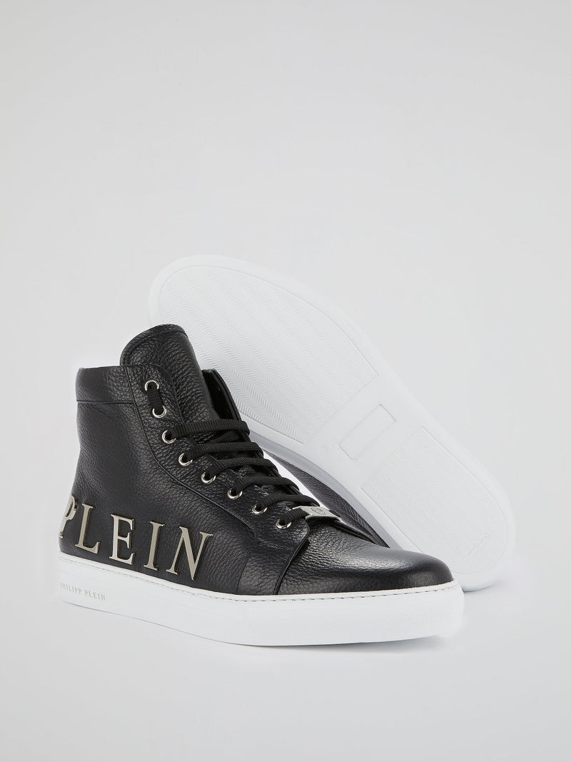 Black Logo Embellished High Top Sneakers