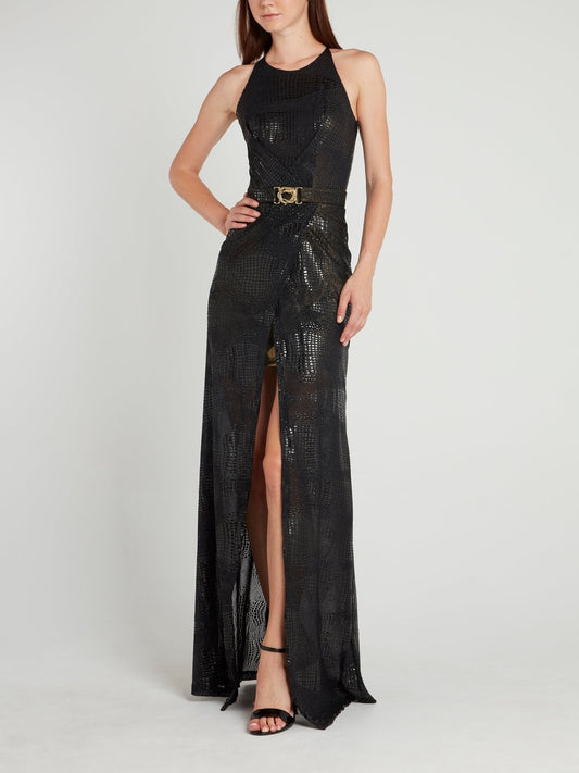 Black Snake Effect Wrap Maxi Dress