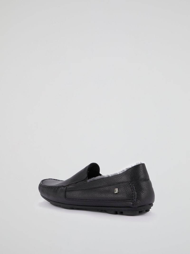 Black Fur Trim Moccasins