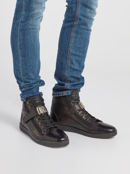 Black Logo Strap High Top Sneakers