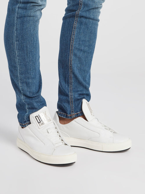 White Logo Flap Low Top Sneakers