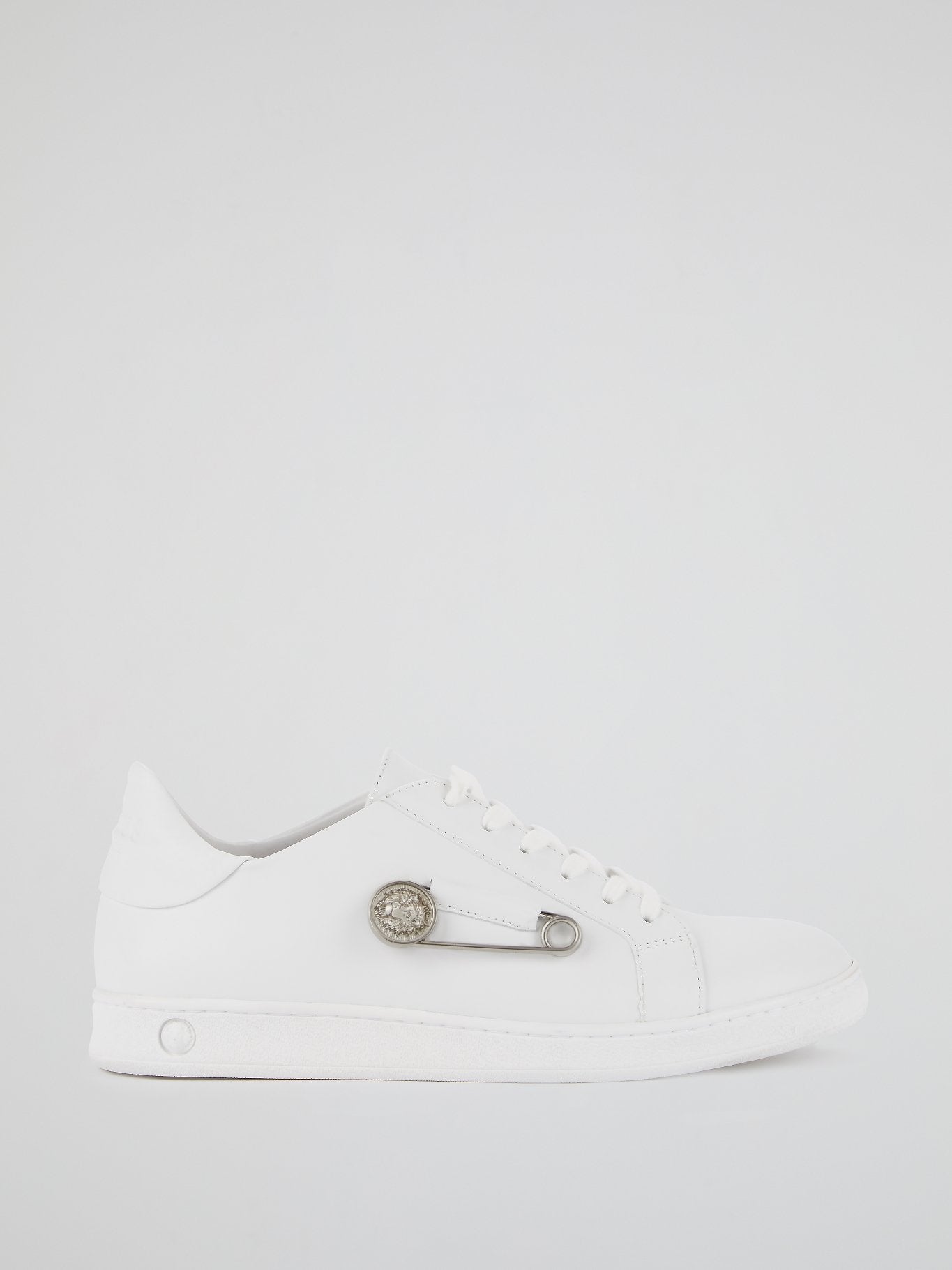 White Lion Head Safety Pin Embellished Sneakers