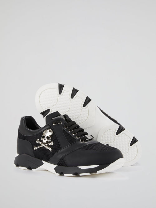 Black Mesh Panel Skull Trainers