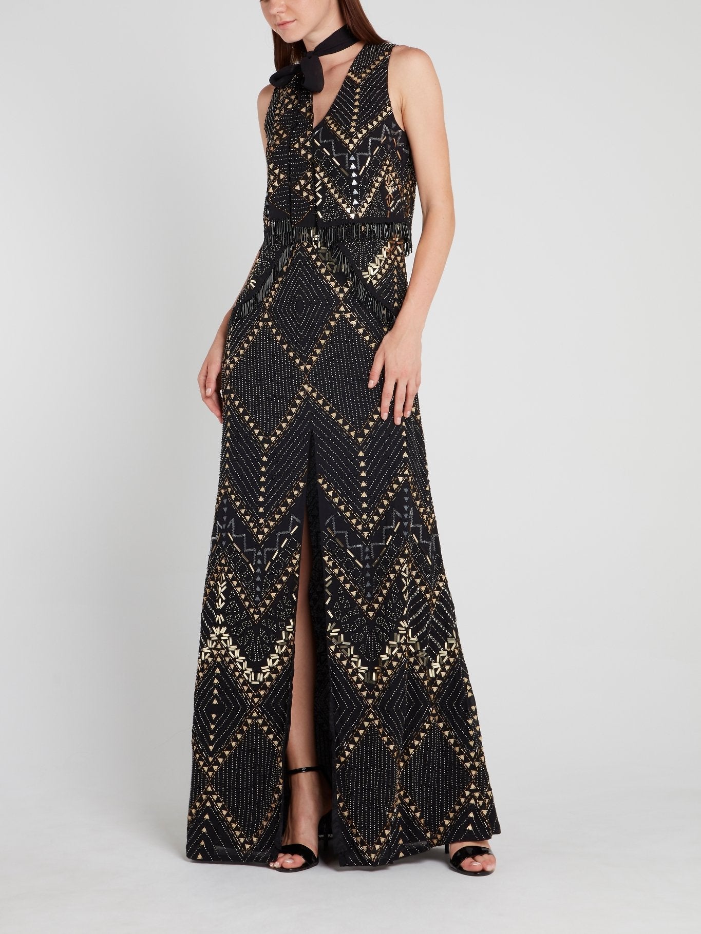 Black Multi-Stud Bow Tie Maxi Dress