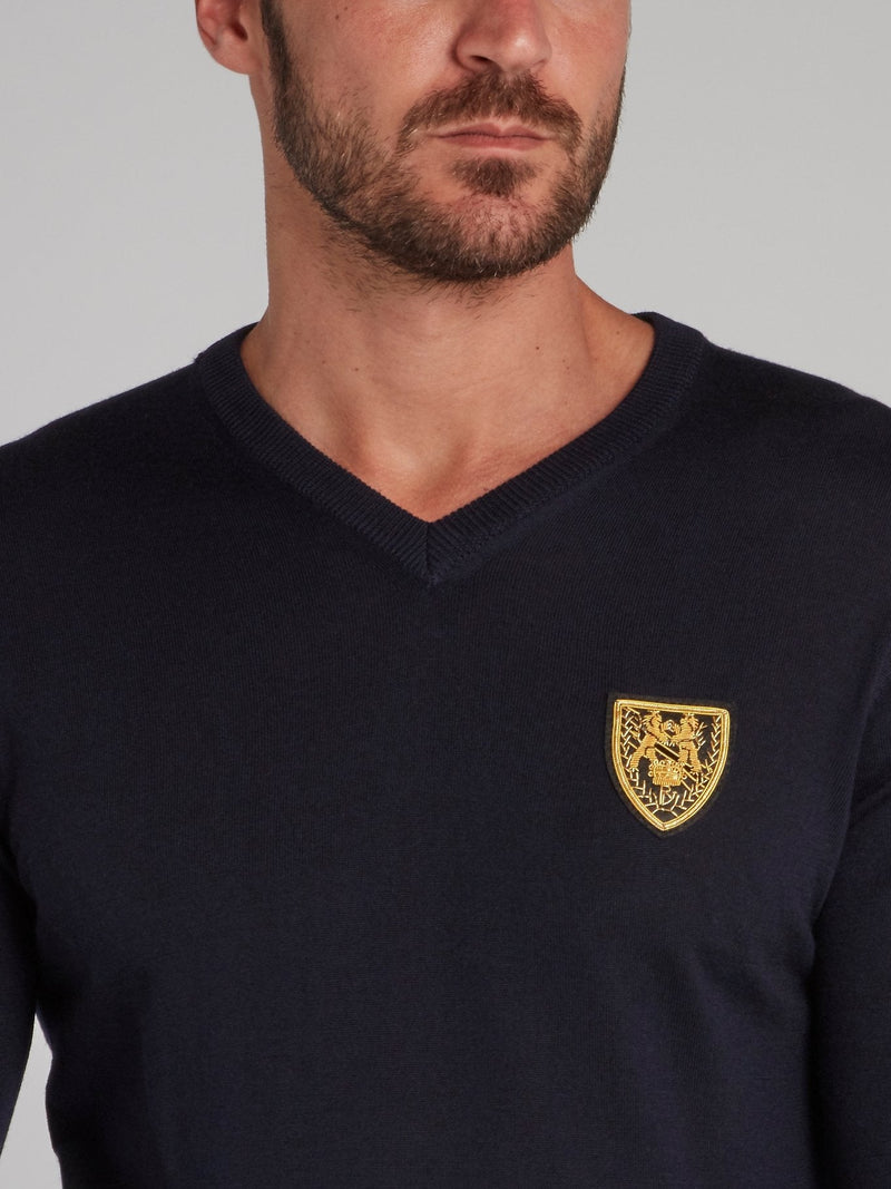 Buckingham Navy Appliquéd V-Neck Pullover