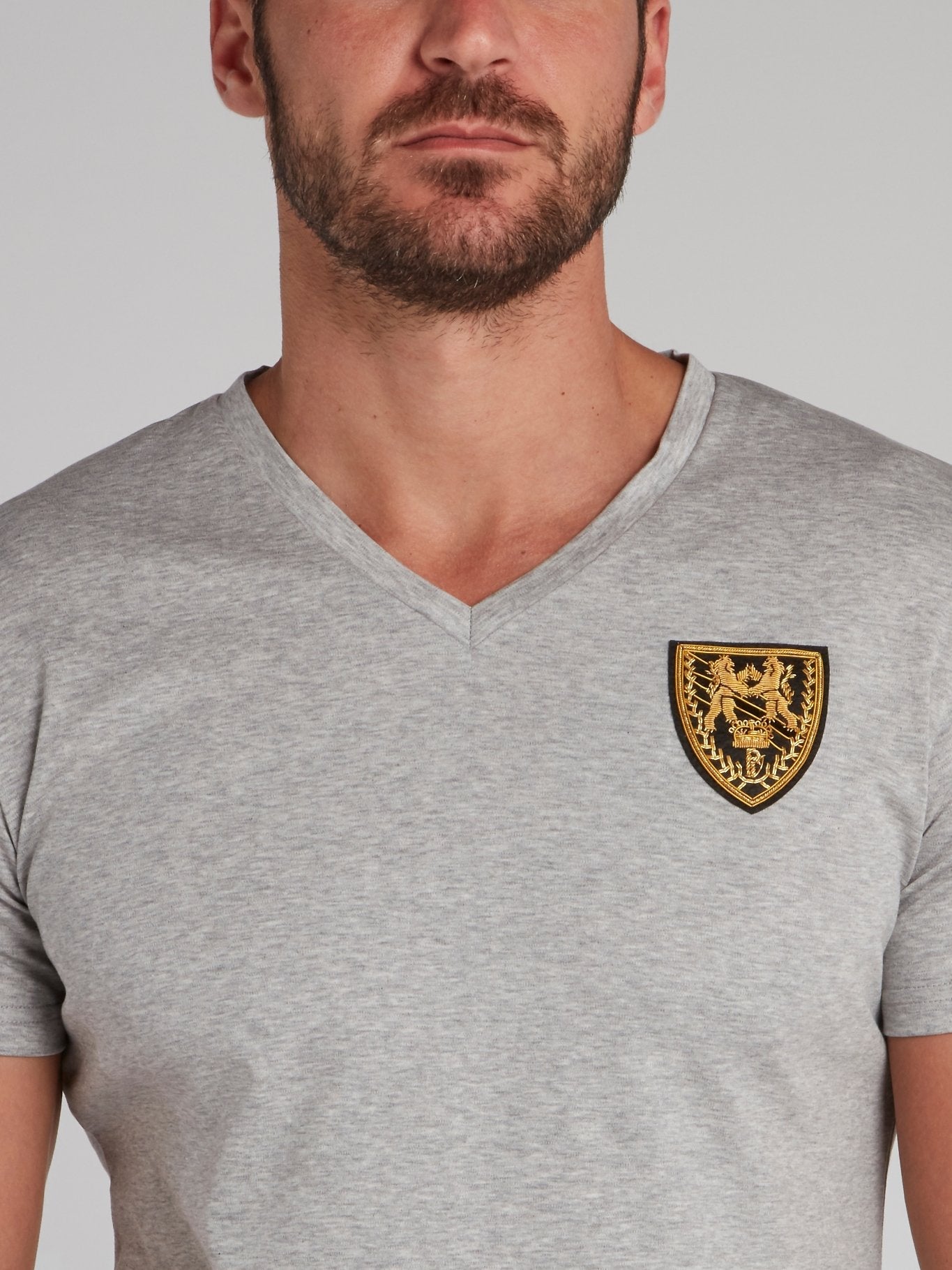 Cambridge Grey Appliquéd V-Neck T-Shirt