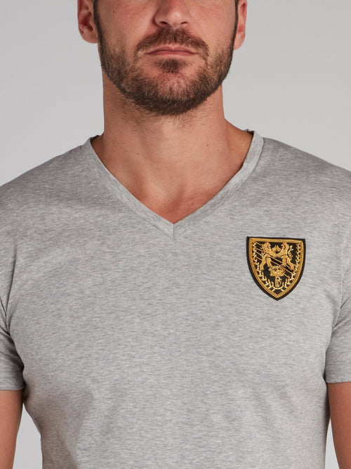 Cambridge Grey Appliquéd V-Neck T-Shirt