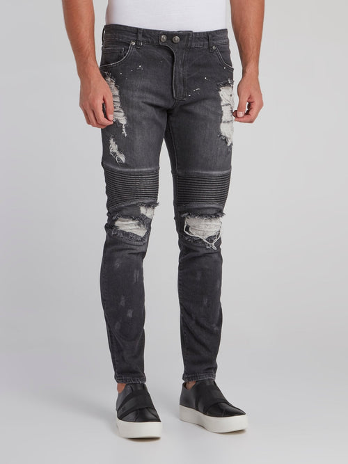 Haelay Black Tattered Biker Jeans