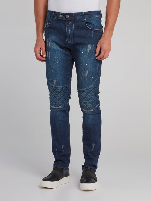 Harley Blue Paint Splatter Biker Jeans