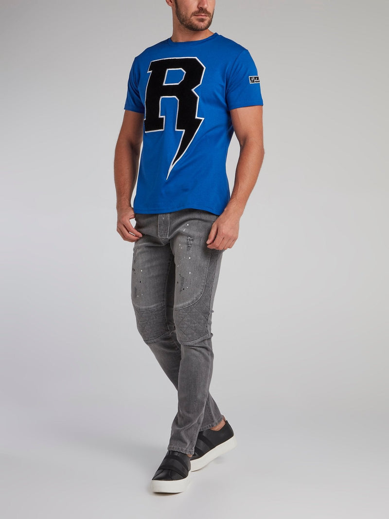 Thunderbolt Blue Embroidered T-Shirt