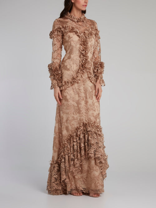 Gold Baroque Ruffle Lace Gown