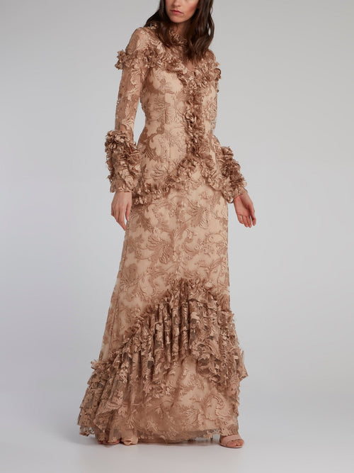 Gold Baroque Ruffle Lace Gown