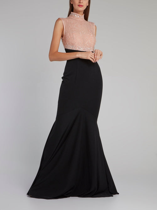 Sequin Lace Bodice Evening Dress