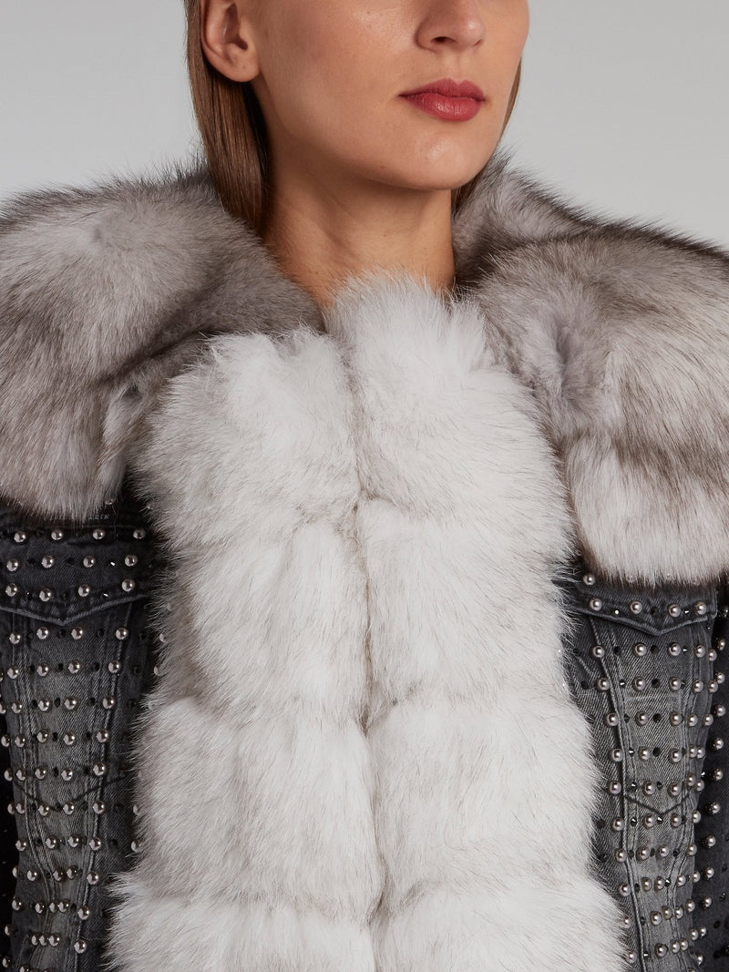 Black Fox Fur Studded Jacket