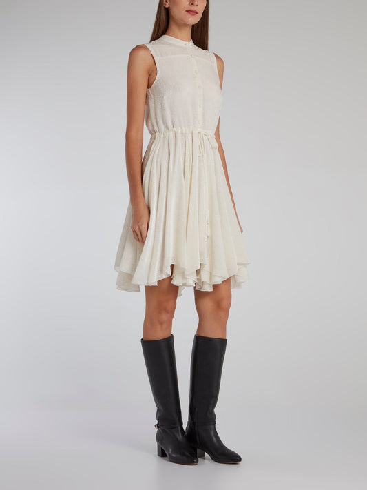 White Sleeveless Pleated Shirt Dress