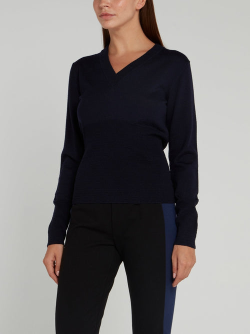 Navy Rear Logo V-Neck Sweater