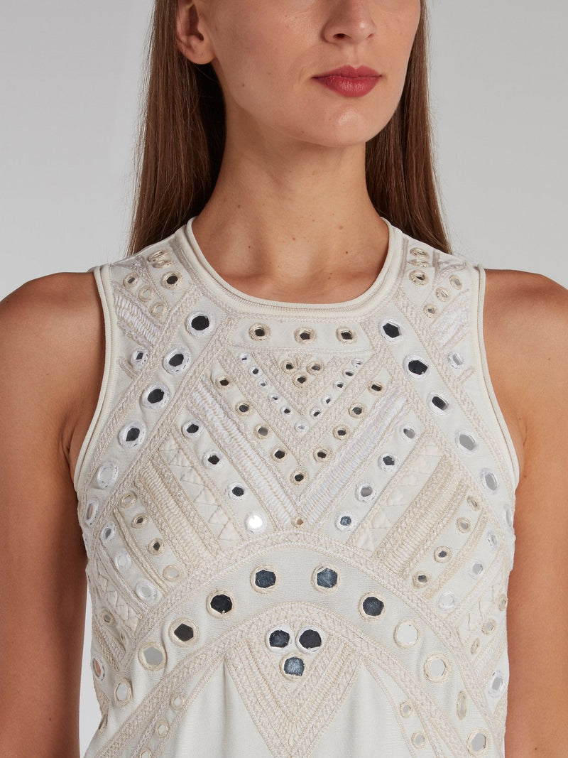 Mirror Embellished Ruffle Hem Top