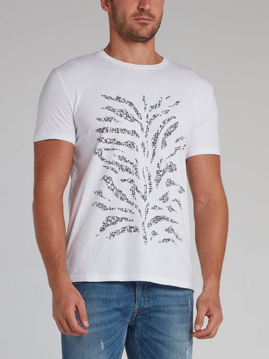 White Printed Round Neck T-Shirt