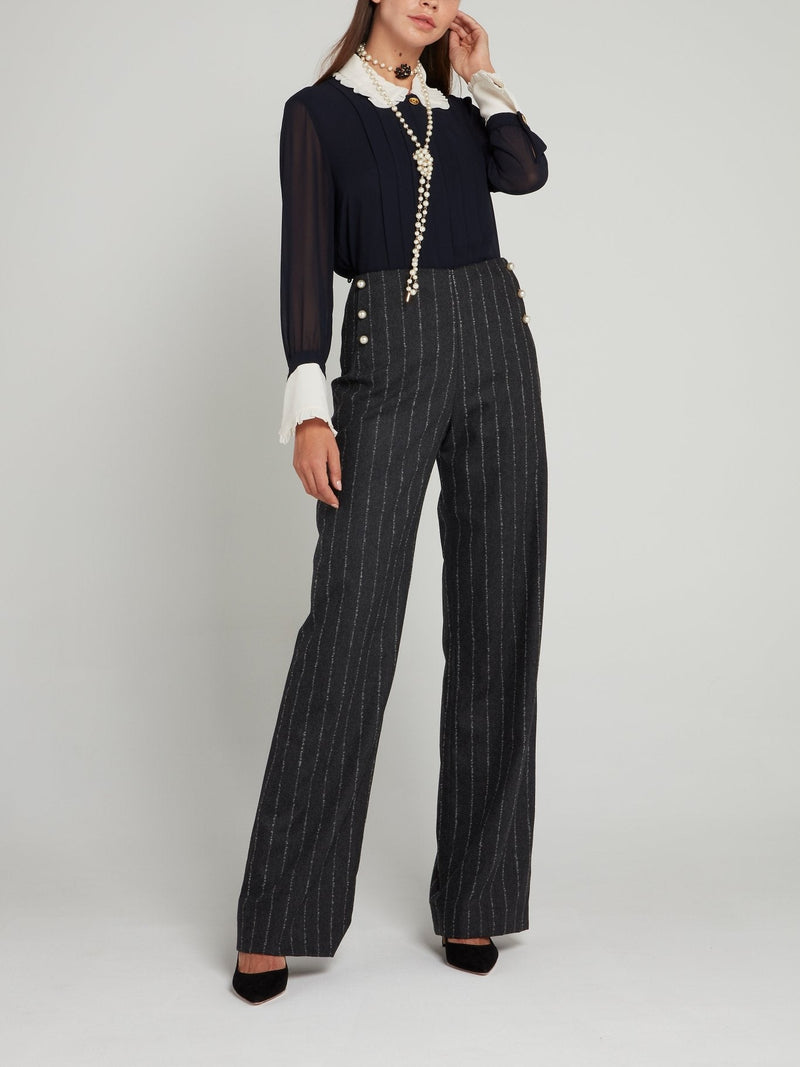 Grey Pinstripe Wide Leg Pants