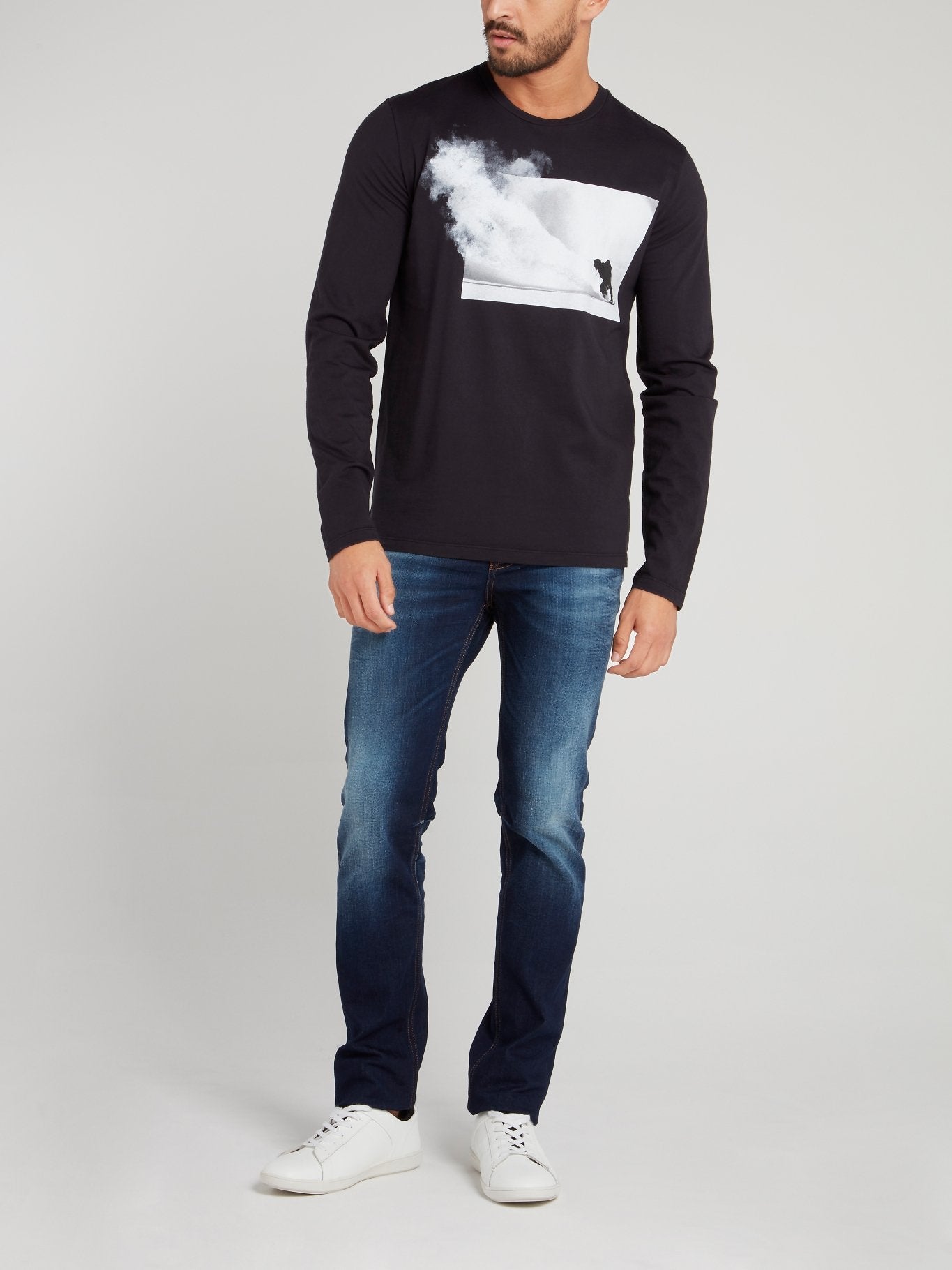 Navy Graphic Print Long Sleeve T-Shirt