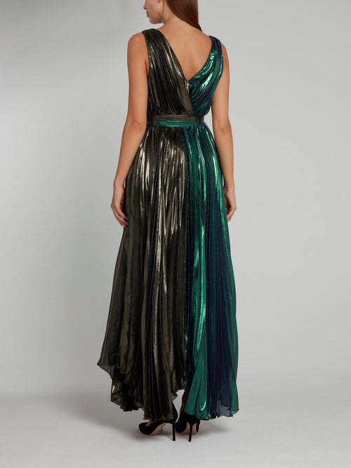 Metallic Accordion Pleat Maxi Dress