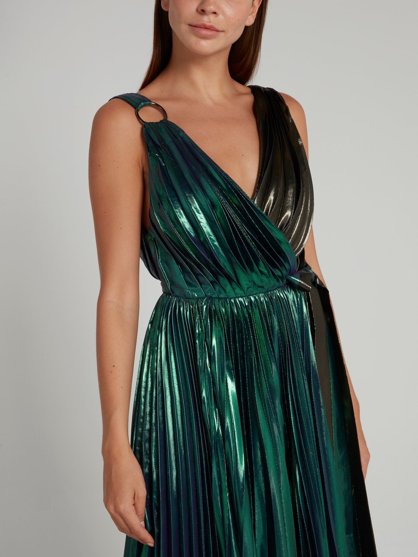 Metallic Accordion Pleat Maxi Dress