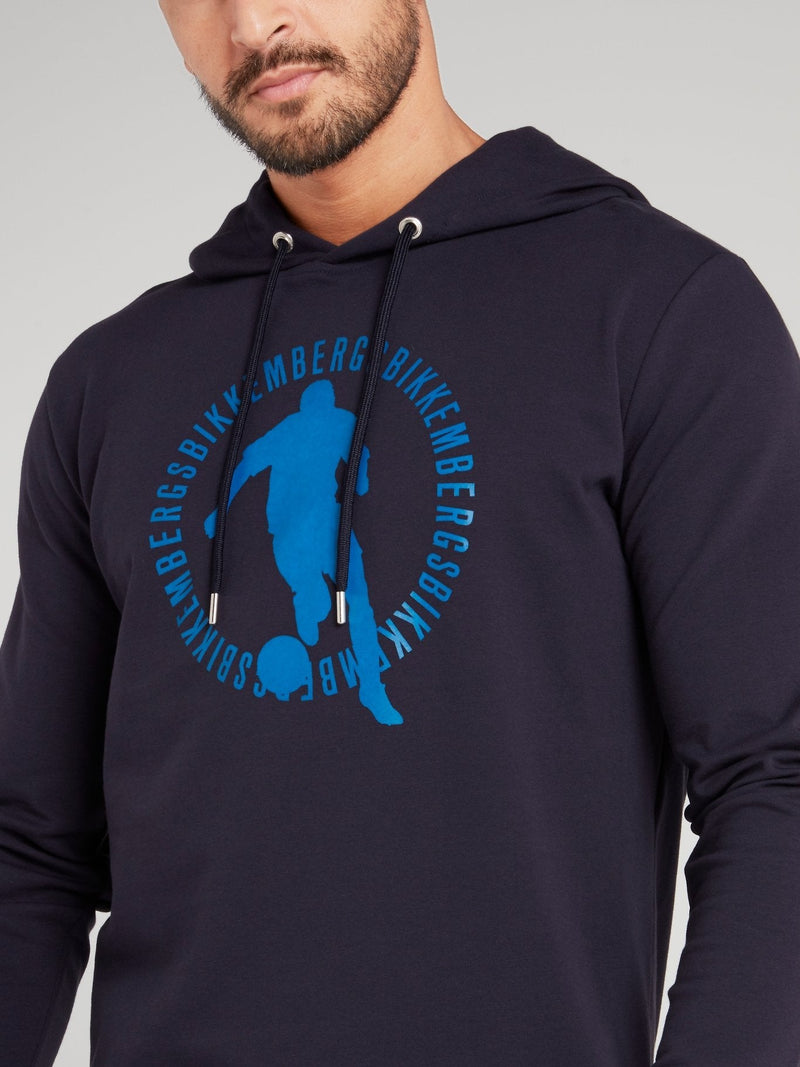 Navy Sport Logo Hoodie Sweatshirt