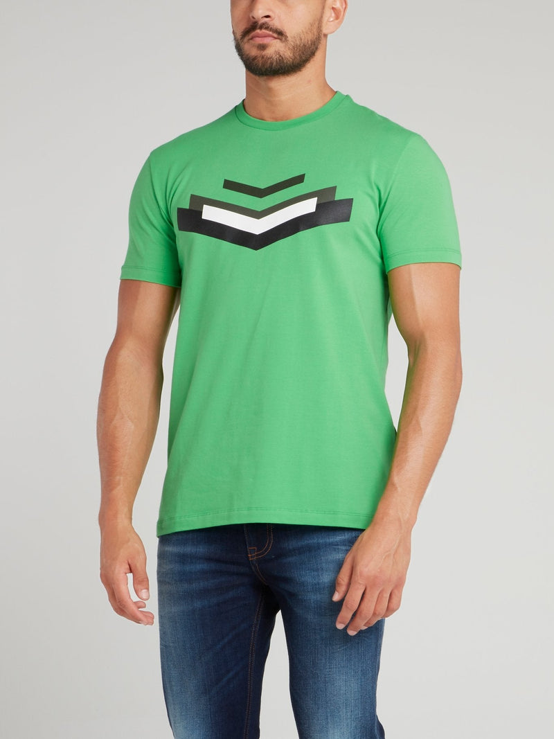 Green Chevron Cotton T-Shirt