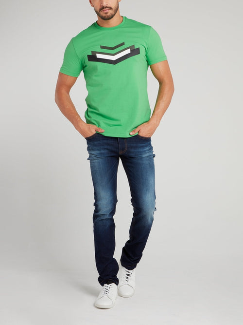 Green Chevron Cotton T-Shirt