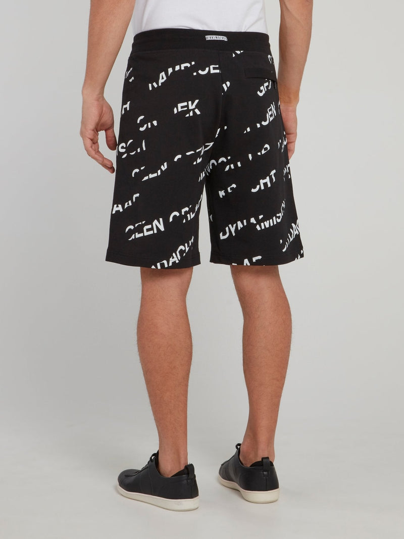 Black Contrast Monogram Print Shorts