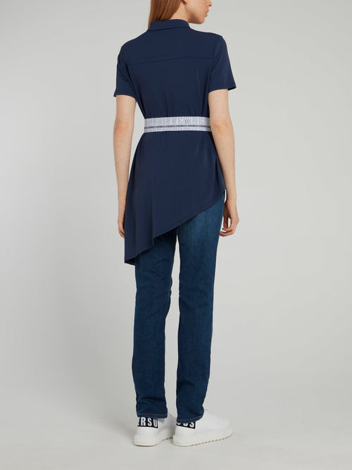 Navy Asymmetric Logo Waist Shirt