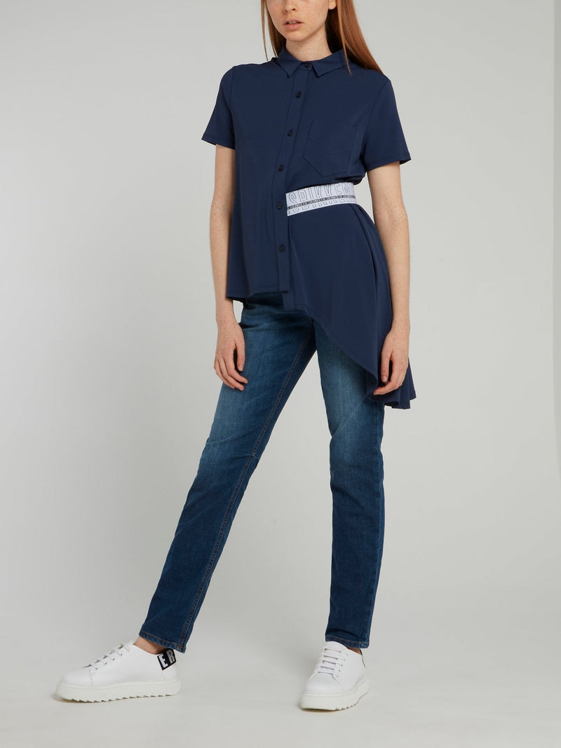 Navy Asymmetric Logo Waist Shirt