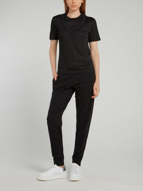 Black Perforated Panel T-Shirt