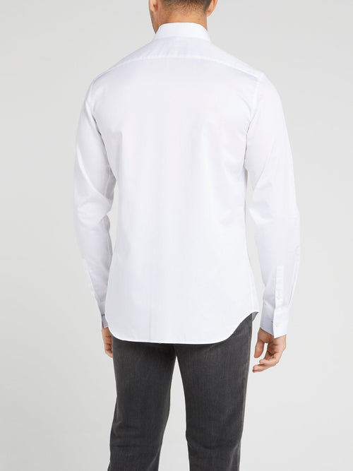 White Collar Tip Embellished Long Sleeve Shirt