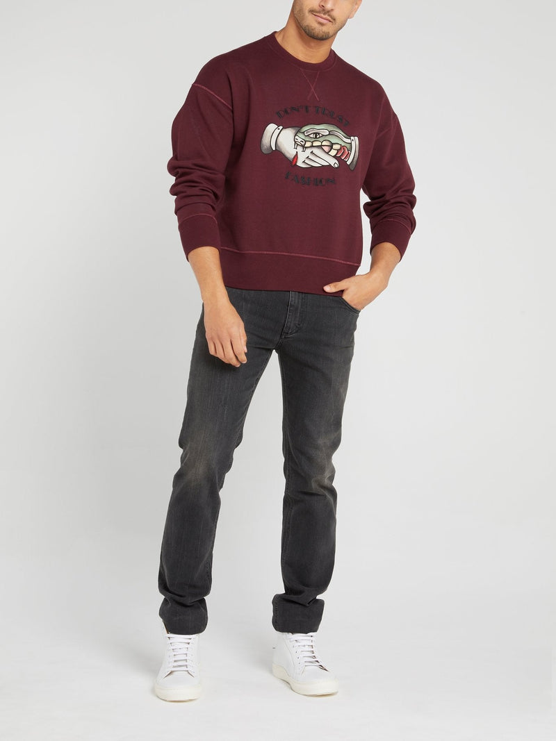 Burgundy Statement Woven Sweatshirt