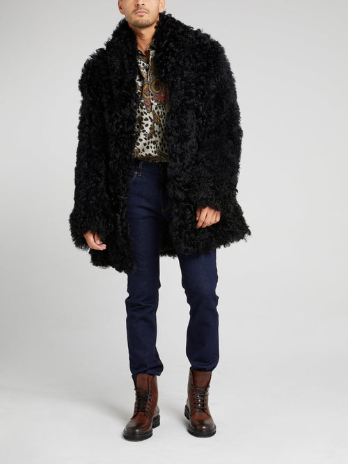 Black Oversized Fur Jacket