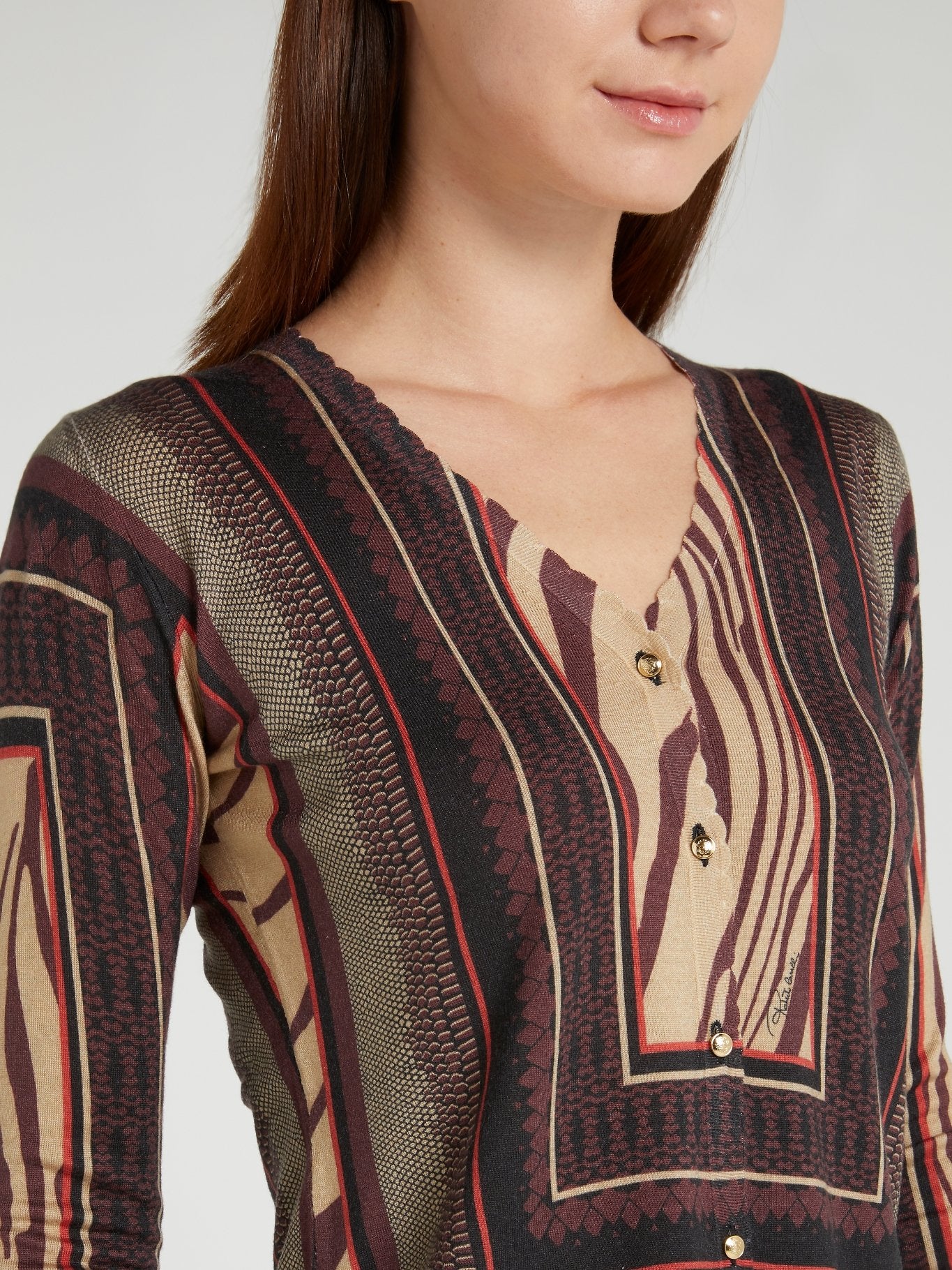 Pattern Print Button Up Cardigan