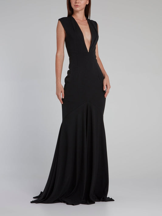 Black Rear Sequin Plunge Gown