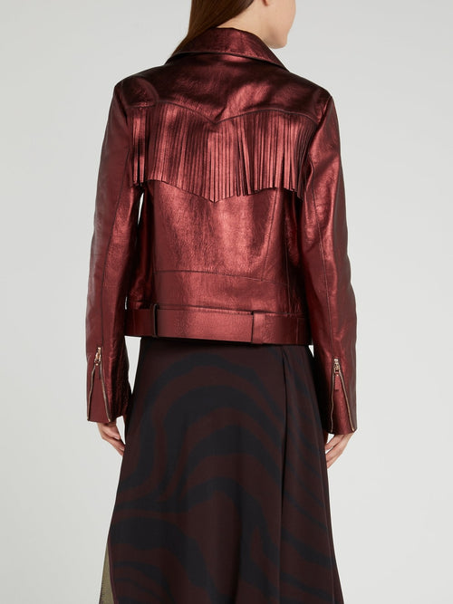 Metallic Burgundy Leather Jacket