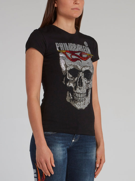 Black Studded Skull Fitted T-Shirt