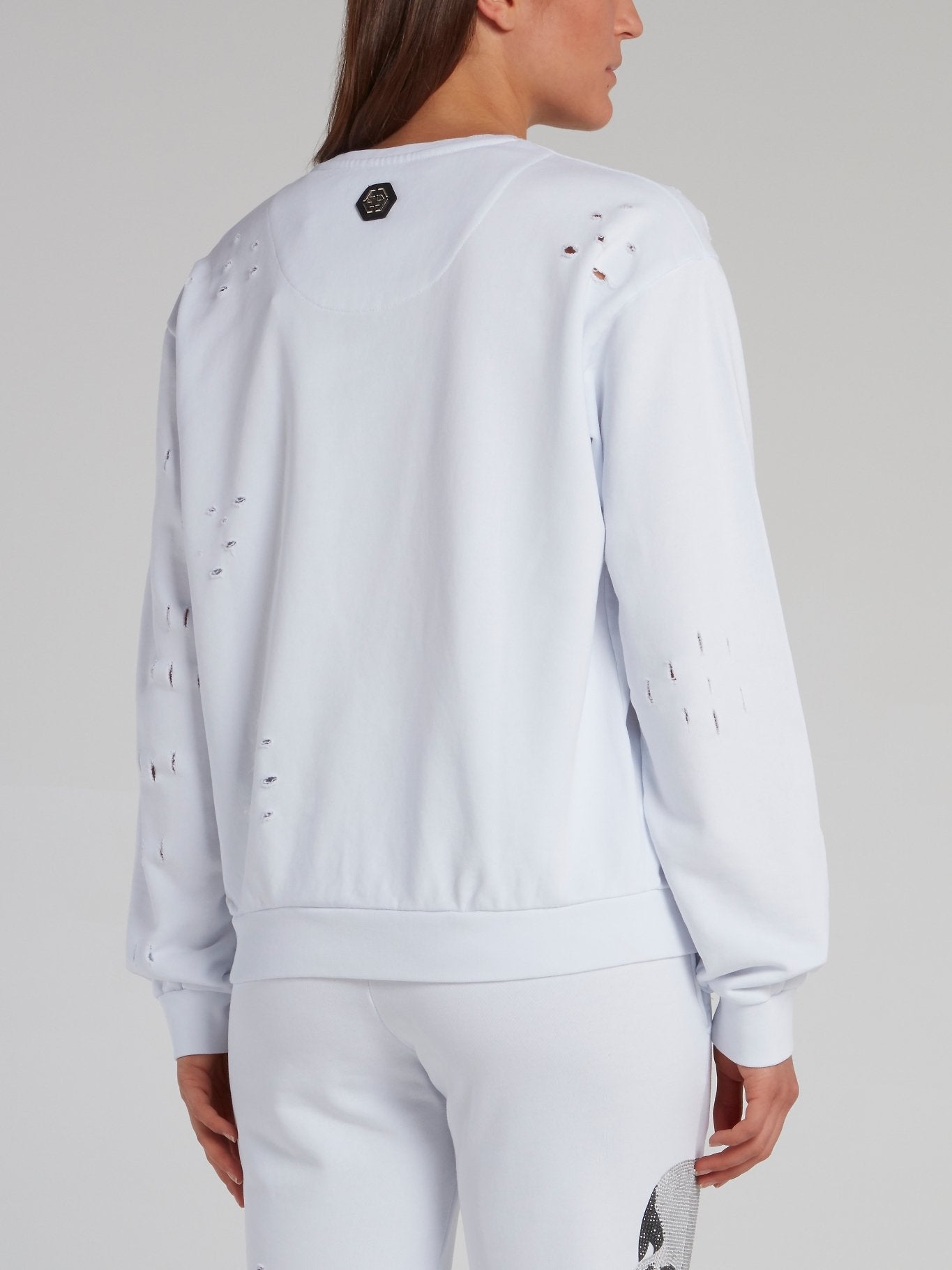 White Studded Skull Tattered Sweatshirt