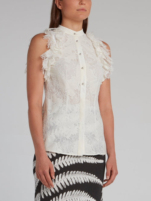 White Ruffle Lace Top