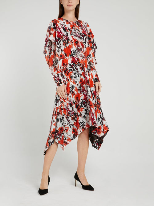 Floral Splatter Ruffle Midi Dress