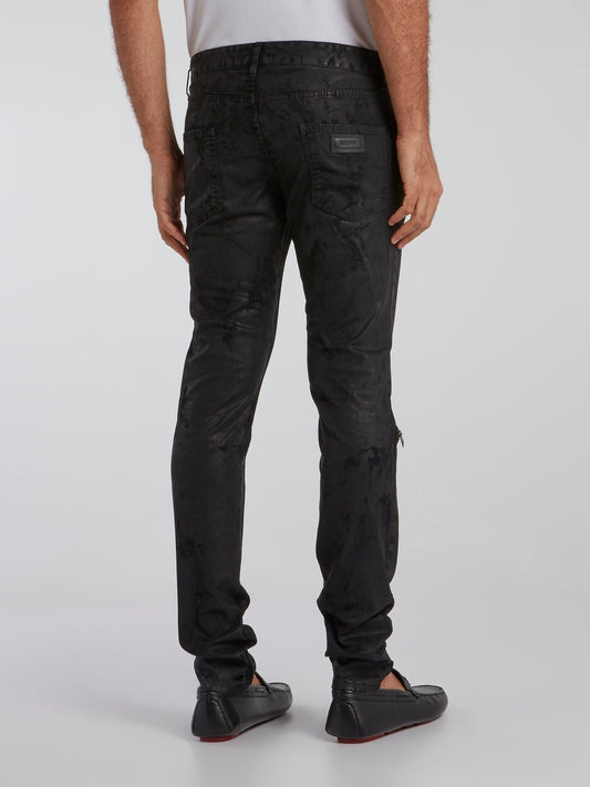 Black Zip Knee Slim Fit Jeans