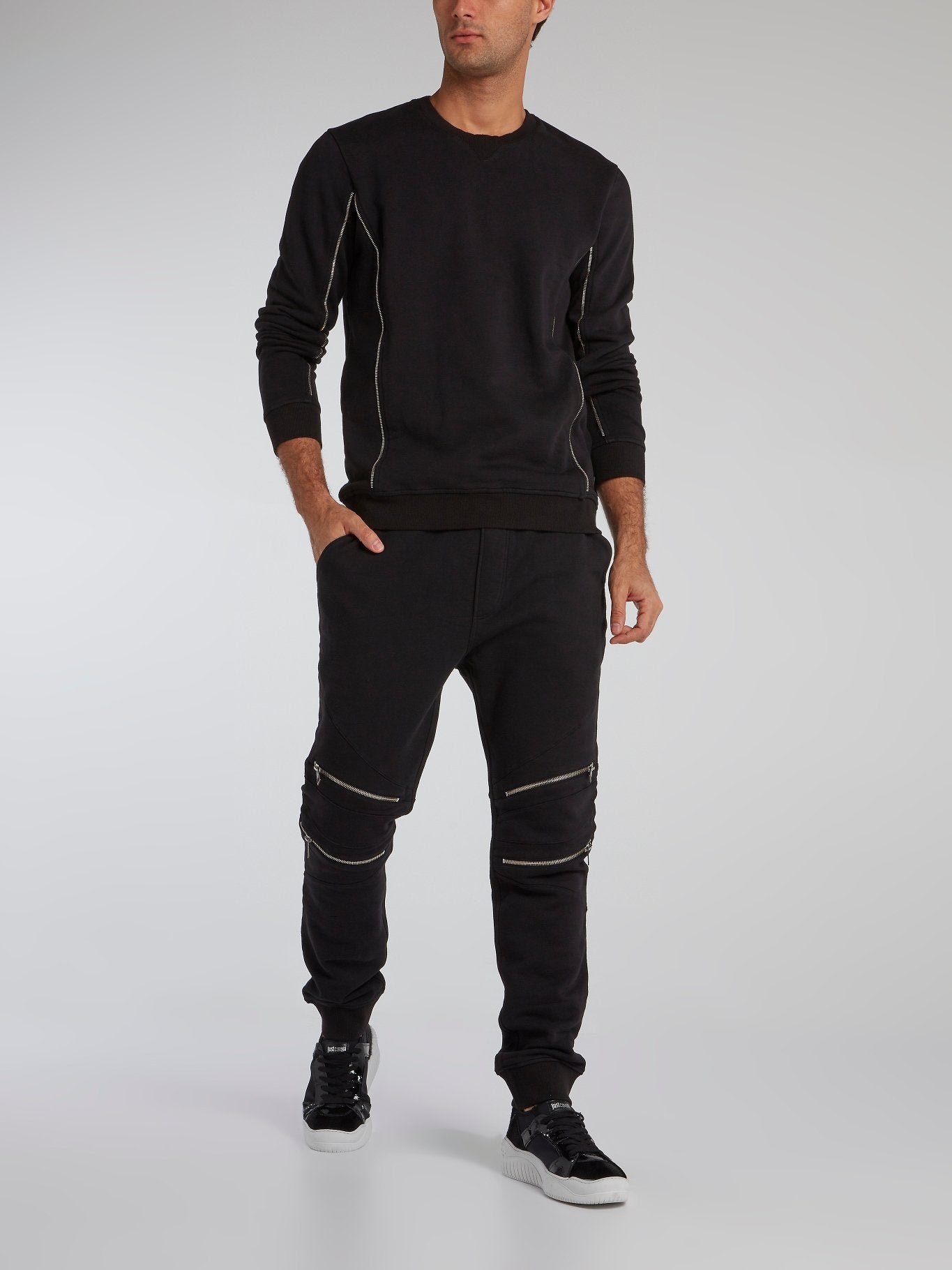 Black Zip Knee Track Pants