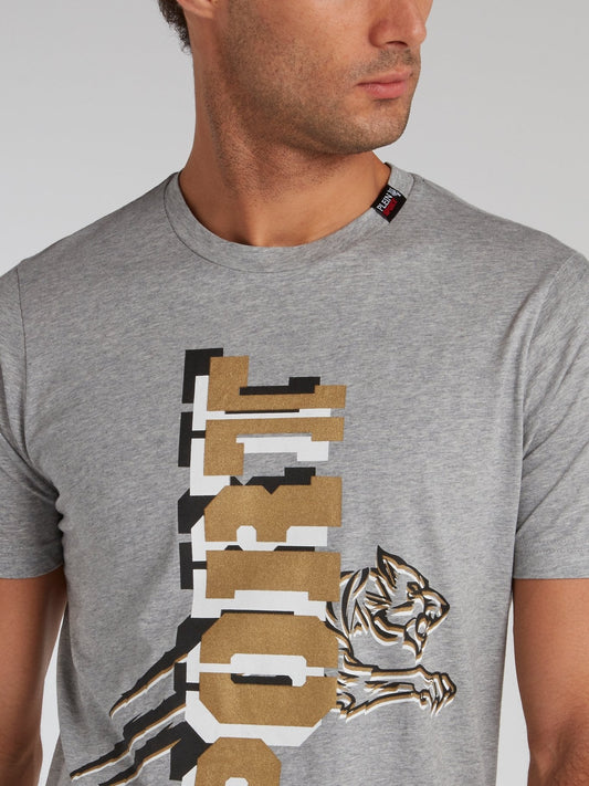 Grey Scratch Print Statement T-Shirt