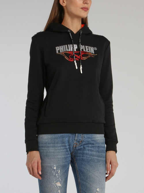 Black Studded Statement Hooded Sweatshirt