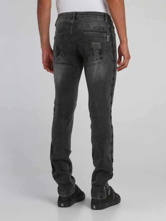 Grey Tattered Skinny Jeans