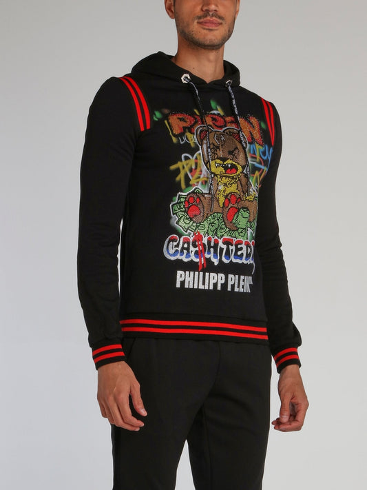 Graffiti Bear Contrast Trim Hoodie